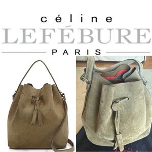 Celine Lefebure Olive Green Suede Crossbody Bucket Bag